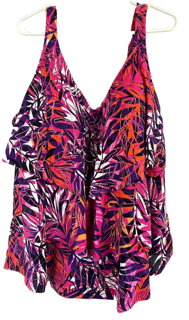 Catherine's 26w Swimsuit Top Tiered Flirty Colorful Adjustable Beach Vacation